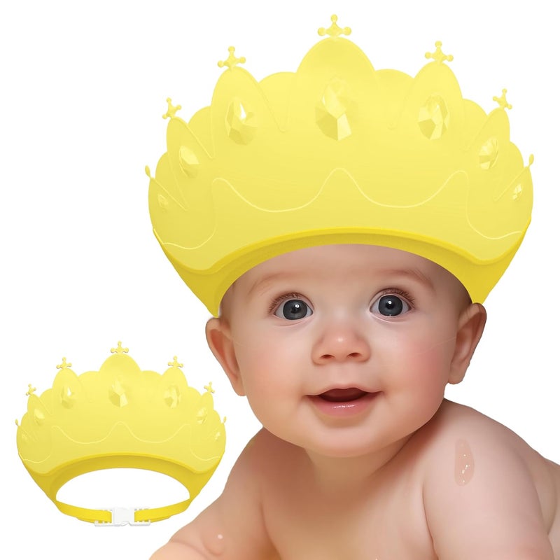 TinyGuardian Baby Shower Cap Shield, Baby bath set shower cap, Visor Hat for Eye and Ear Protection for 0-9 Years Old Children,Cute Crown Shape Makes the Baby Bath More Fun (Yellow) - Image 1